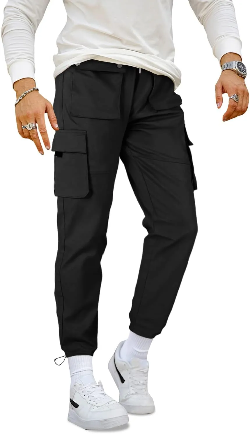 GINGTTO Men's Casual Cargo Pants Elastic Waist Camo Pants Hiking Joggers