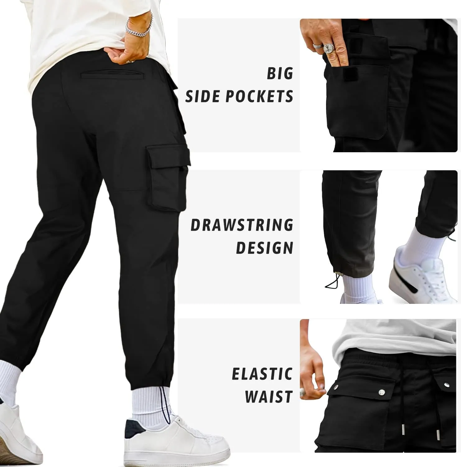 GINGTTO Men's Casual Cargo Pants Elastic Waist Camo Pants Hiking Joggers