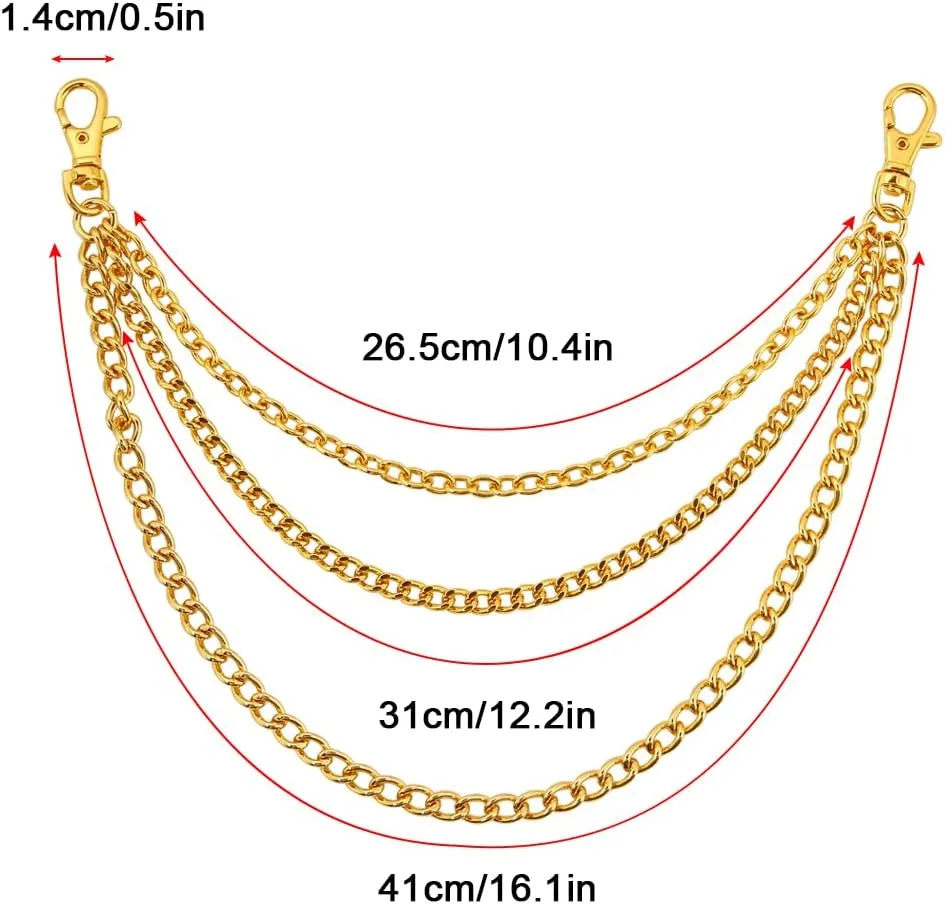 Gold/Silver Customizable Pocket Watch14 Inch Chain with Twisted Thick & T Bar & Lobster Clasps Custom Watch Chain Link Vest for Your Pocket Watch
