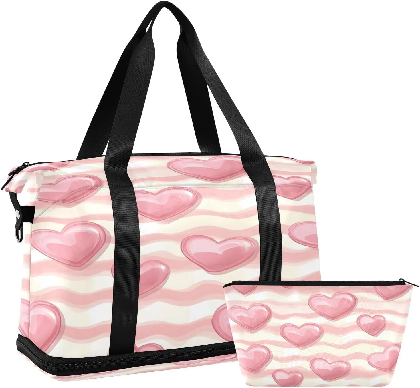 Hearts on Wavy Sports Gym Bag with Waterproof Dry Wet Pocket, Travel Duffel Bag for Women MenWorkout Bag Fits Yoga, Swimming