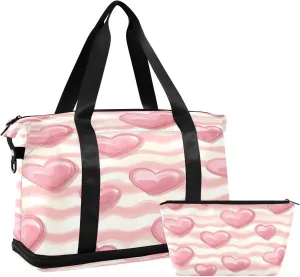 Hearts on Wavy Sports Gym Bag with Waterproof Dry Wet Pocket, Travel Duffel Bag for Women MenWorkout Bag Fits Yoga, Swimming