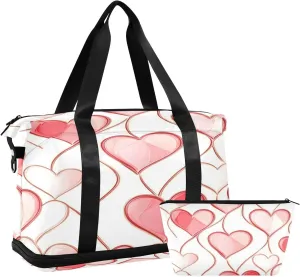 Hearts Sports Gym Bag with Waterproof Dry Wet Pocket, Travel Duffel Bag for Women MenWorkout Bag Fits Yoga, Swimming