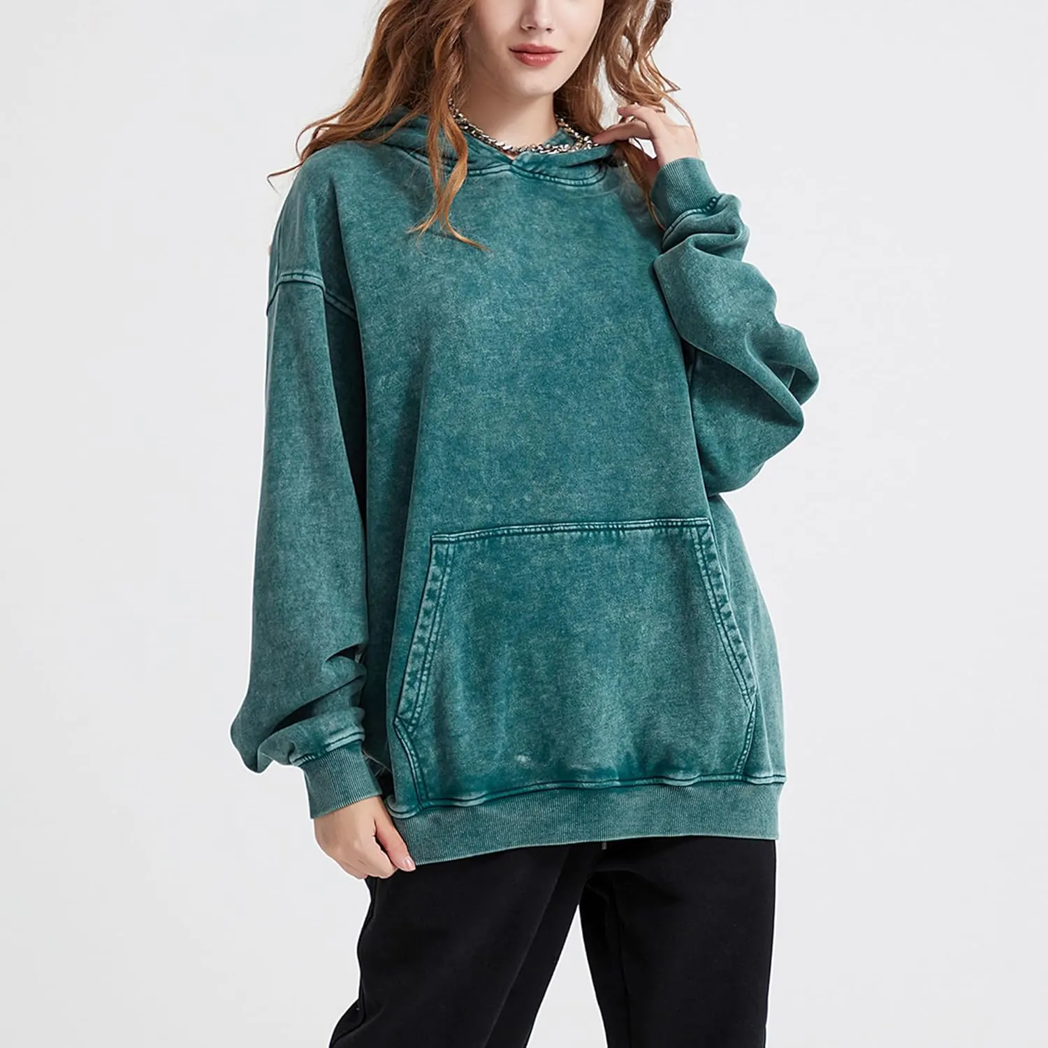 Hixiaohe Womens Oversized Hoodie Long Sleeve Sweatshirt Vintage Heavyweight Hoodies for Women Acid Wash Fall Pullover Top