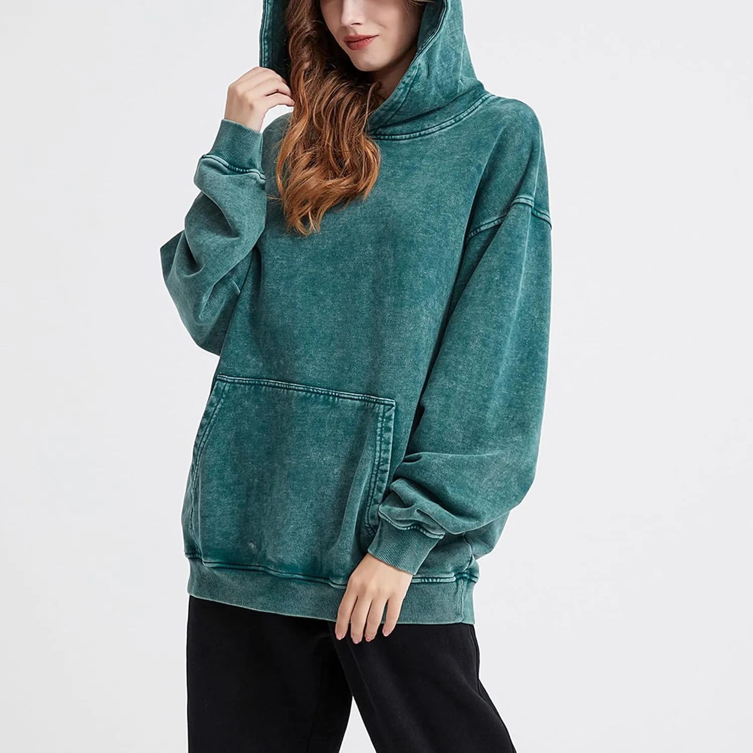 Hixiaohe Womens Oversized Hoodie Long Sleeve Sweatshirt Vintage Heavyweight Hoodies for Women Acid Wash Fall Pullover Top