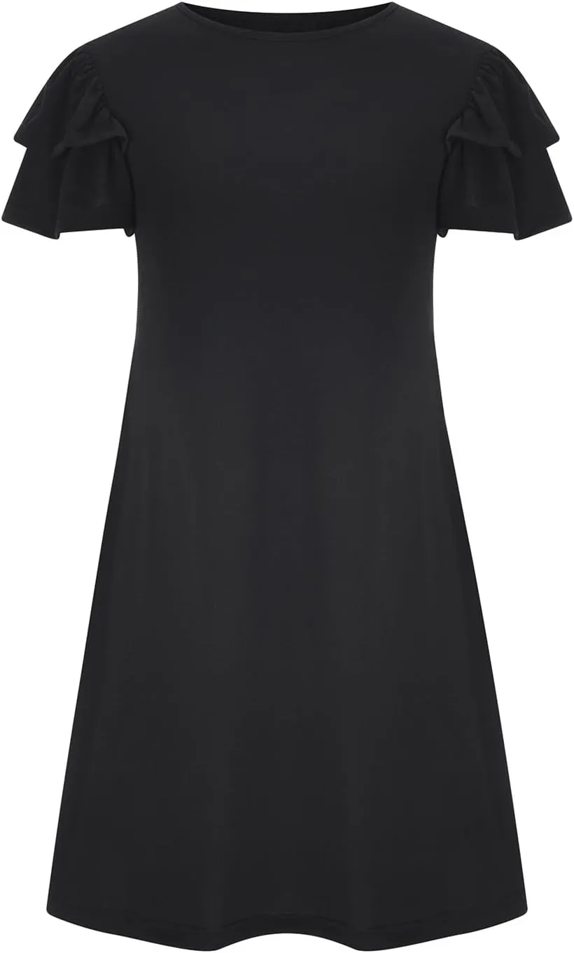 hlysgo Mini Dresses for Women Summer Trendy Ruffle Short Sleeve Cute Dress Casual Flowy Beach Vacation Dress with Pockets