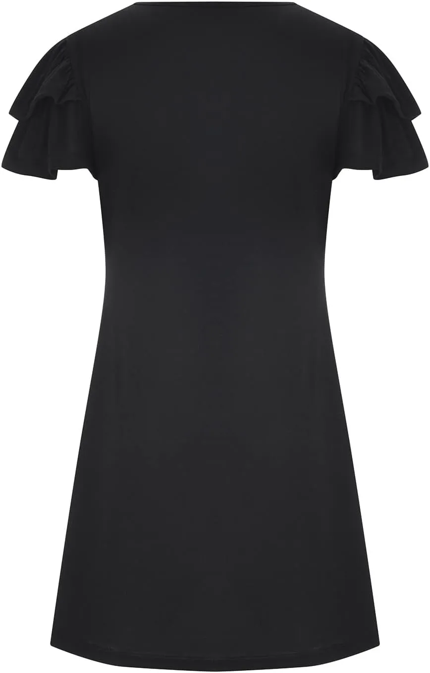 hlysgo Mini Dresses for Women Summer Trendy Ruffle Short Sleeve Cute Dress Casual Flowy Beach Vacation Dress with Pockets