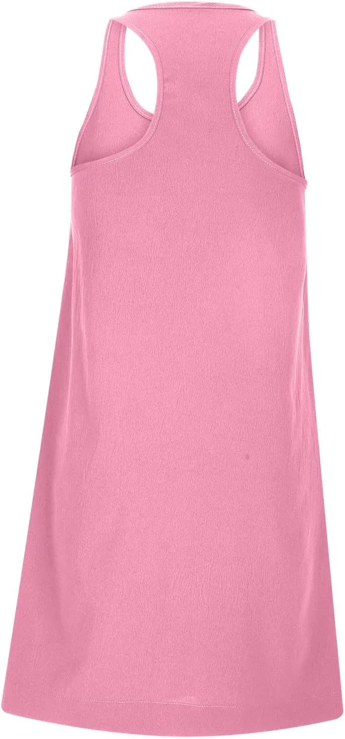 hlysgo Sundresses for Women 2024 Summer Sleeveless Crew Neck Mini Dress Casual Loose Fit Flowy Beach Sundress with Pockets