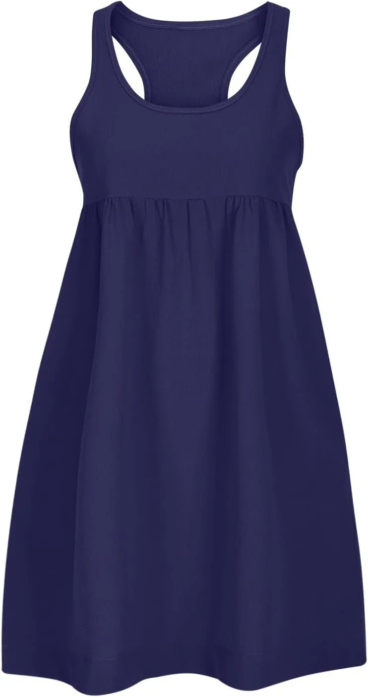 hlysgo Sundresses for Women 2024 Summer Sleeveless Crew Neck Mini Dress Casual Loose Fit Flowy Beach Sundress with Pockets