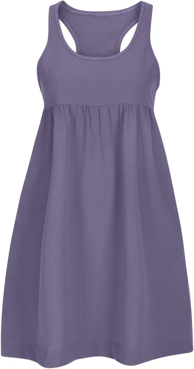 hlysgo Sundresses for Women 2024 Summer Sleeveless Crew Neck Mini Dress Casual Loose Fit Flowy Beach Sundress with Pockets
