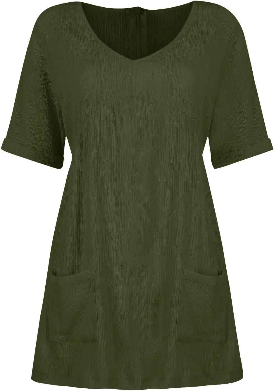 hlysgo Womens Summer Dresses 2024 Casual Loose Fit Short Sleeve V Neck Mini Dress Trendy Vacation Tshirt Dress with Pockets