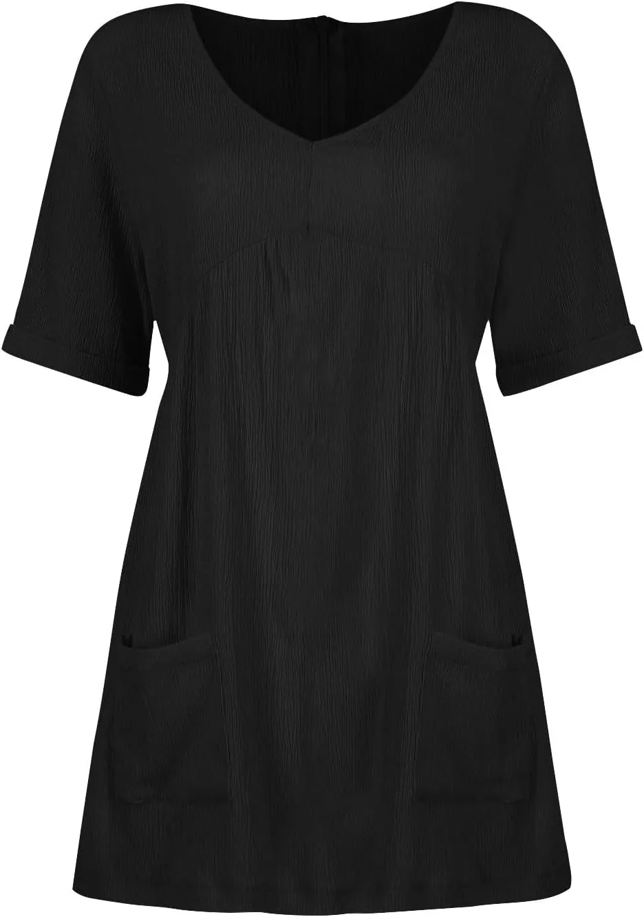 hlysgo Womens Summer Dresses 2024 Casual Loose Fit Short Sleeve V Neck Mini Dress Trendy Vacation Tshirt Dress with Pockets