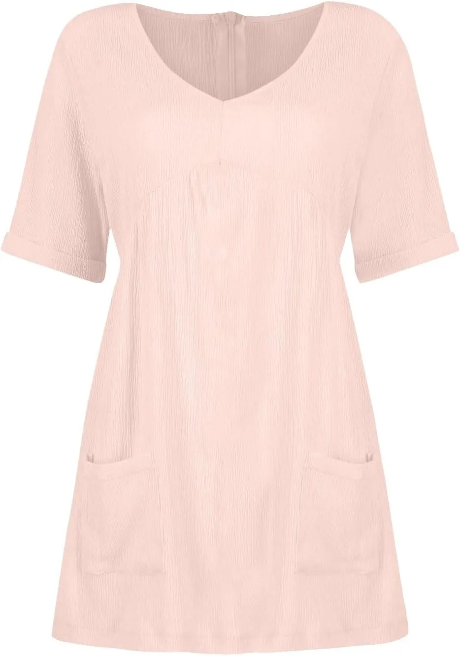 hlysgo Womens Summer Dresses 2024 Casual Loose Fit Short Sleeve V Neck Mini Dress Trendy Vacation Tshirt Dress with Pockets