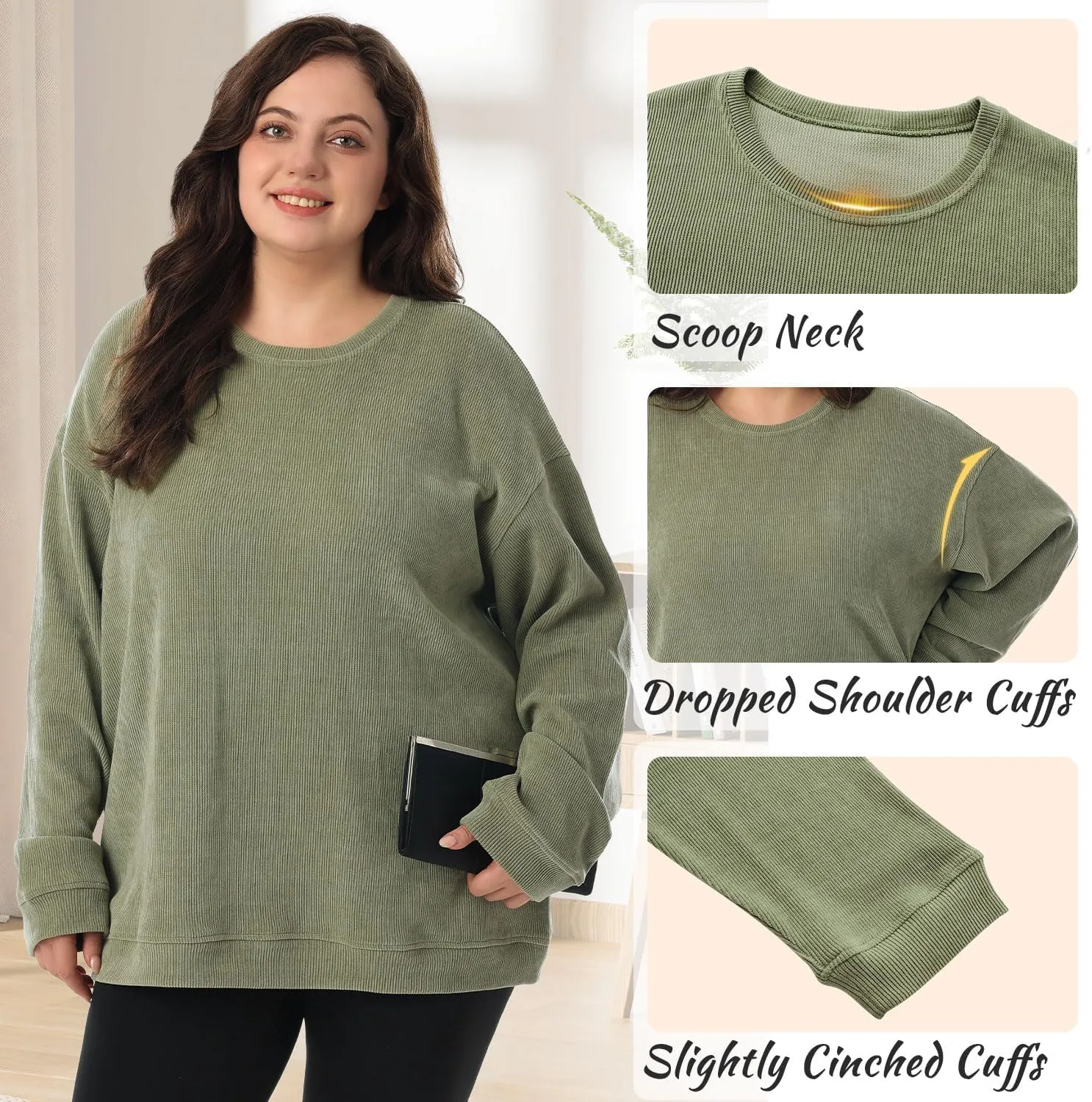 HOdo Women's Plus Size Sweatshirts Oversized Pullover Long Sleeve Tops Crew Neck Sweat Shirt Casual Loose Fitting 1X-5X