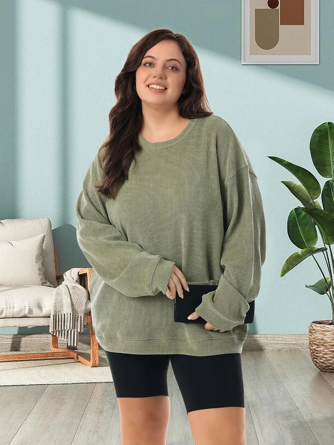 HOdo Women's Plus Size Sweatshirts Oversized Pullover Long Sleeve Tops Crew Neck Sweat Shirt Casual Loose Fitting 1X-5X