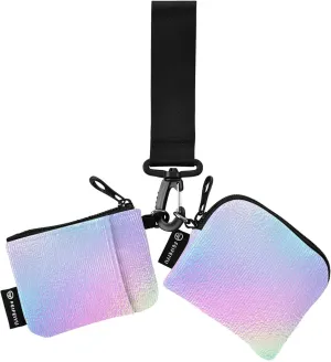 Hologram Iridescent Foil Effect Women's Change Wallet Card Cases Compact Size Coin Purse Wallet Bag with Keychain for Ladies Girls 2 Pcs