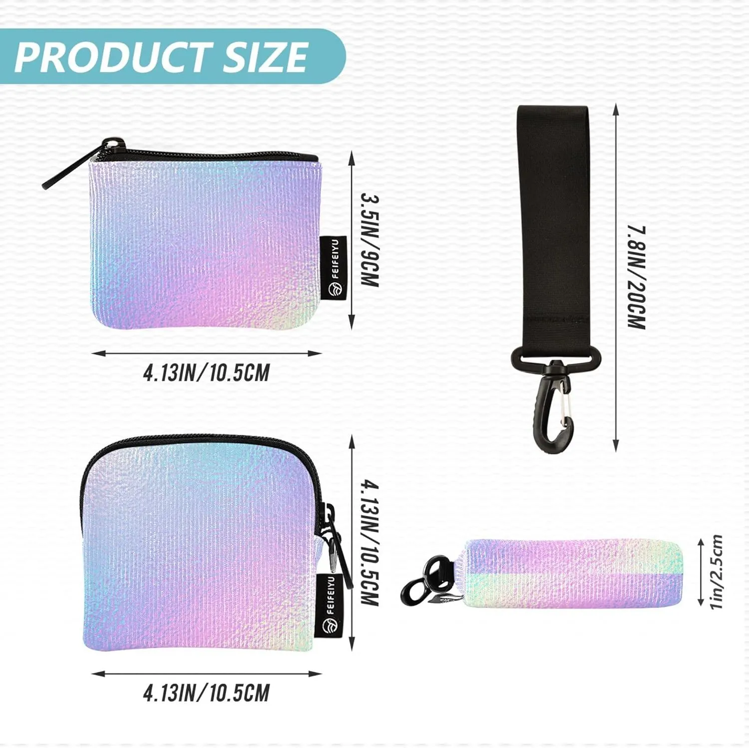 Hologram Iridescent Foil Effect Women's Change Wallet Card Cases Compact Size Coin Purse Wallet Bag with Keychain for Ladies Girls 2 Pcs