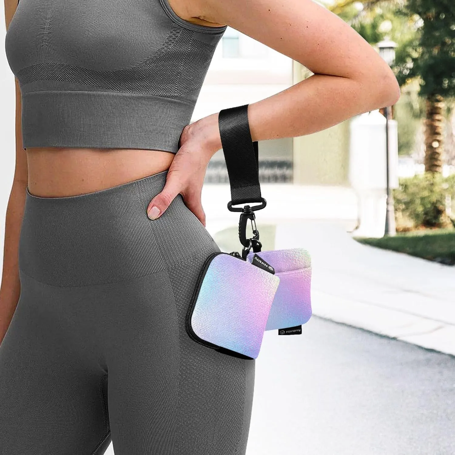 Hologram Iridescent Foil Effect Women's Change Wallet Card Cases Compact Size Coin Purse Wallet Bag with Keychain for Ladies Girls 2 Pcs