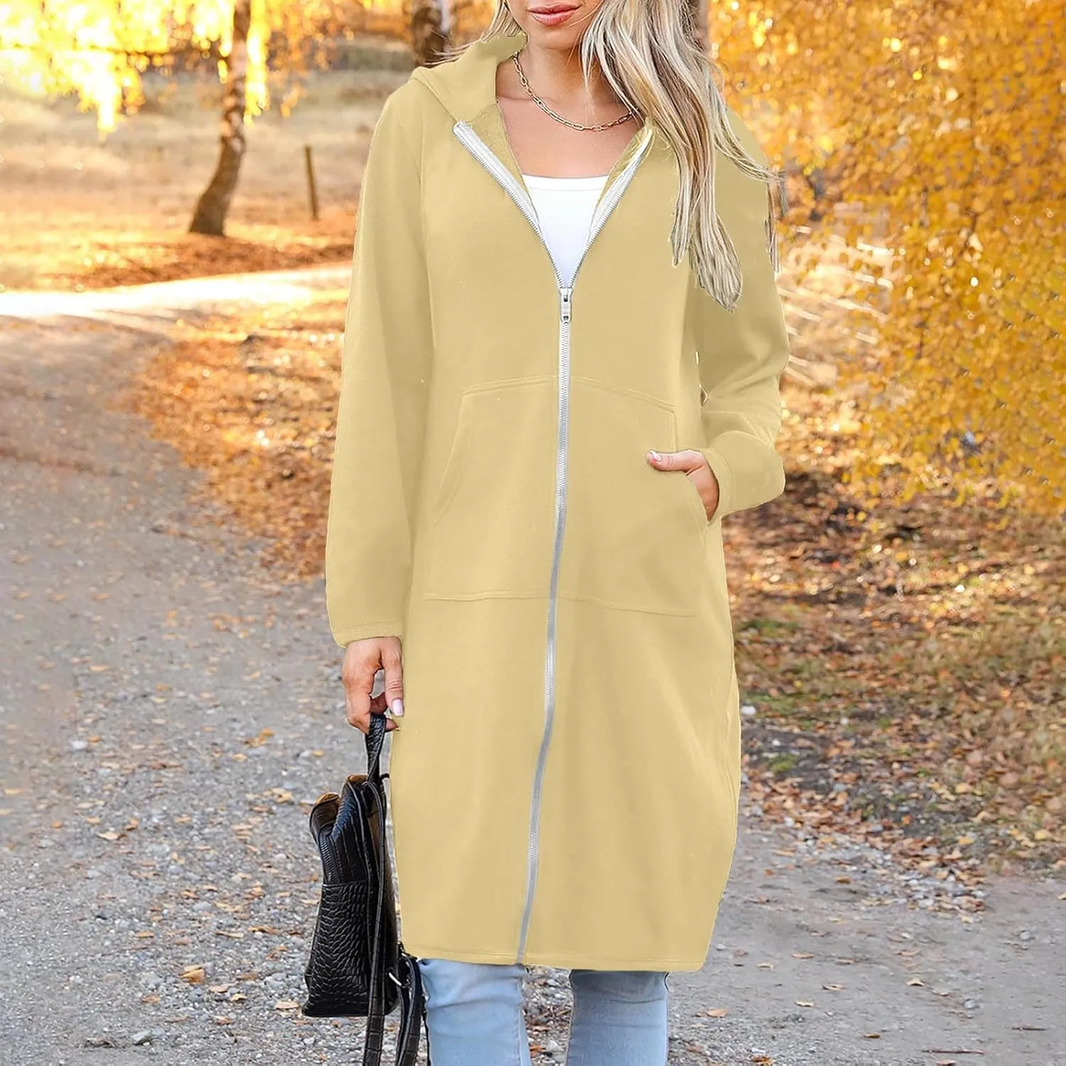 Hoodies for Women Fall Fashion Sweatshirts Casual Lightweight Long Zipper Oversized Full Zip Up Jacket with Pockets