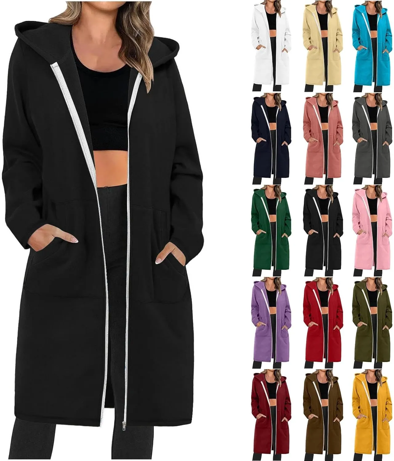 Hoodies for Women Fall Fashion Sweatshirts Casual Lightweight Long Zipper Oversized Full Zip Up Jacket with Pockets