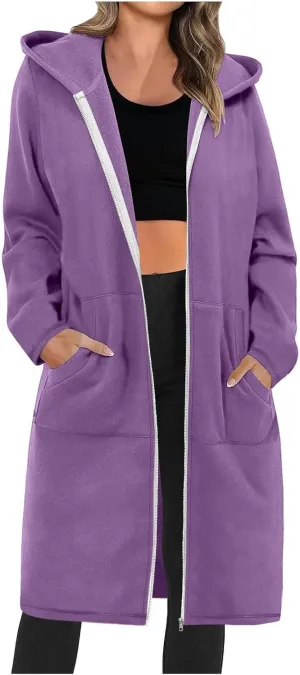 Hoodies for Women Fall Fashion Sweatshirts Casual Lightweight Long Zipper Oversized Full Zip Up Jacket with Pockets