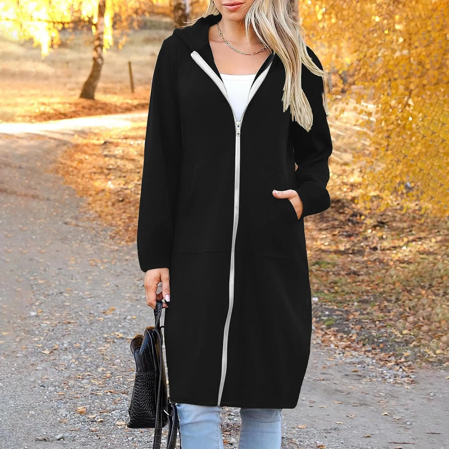 Hoodies for Women Fall Fashion Sweatshirts Casual Lightweight Long Zipper Oversized Full Zip Up Jacket with Pockets