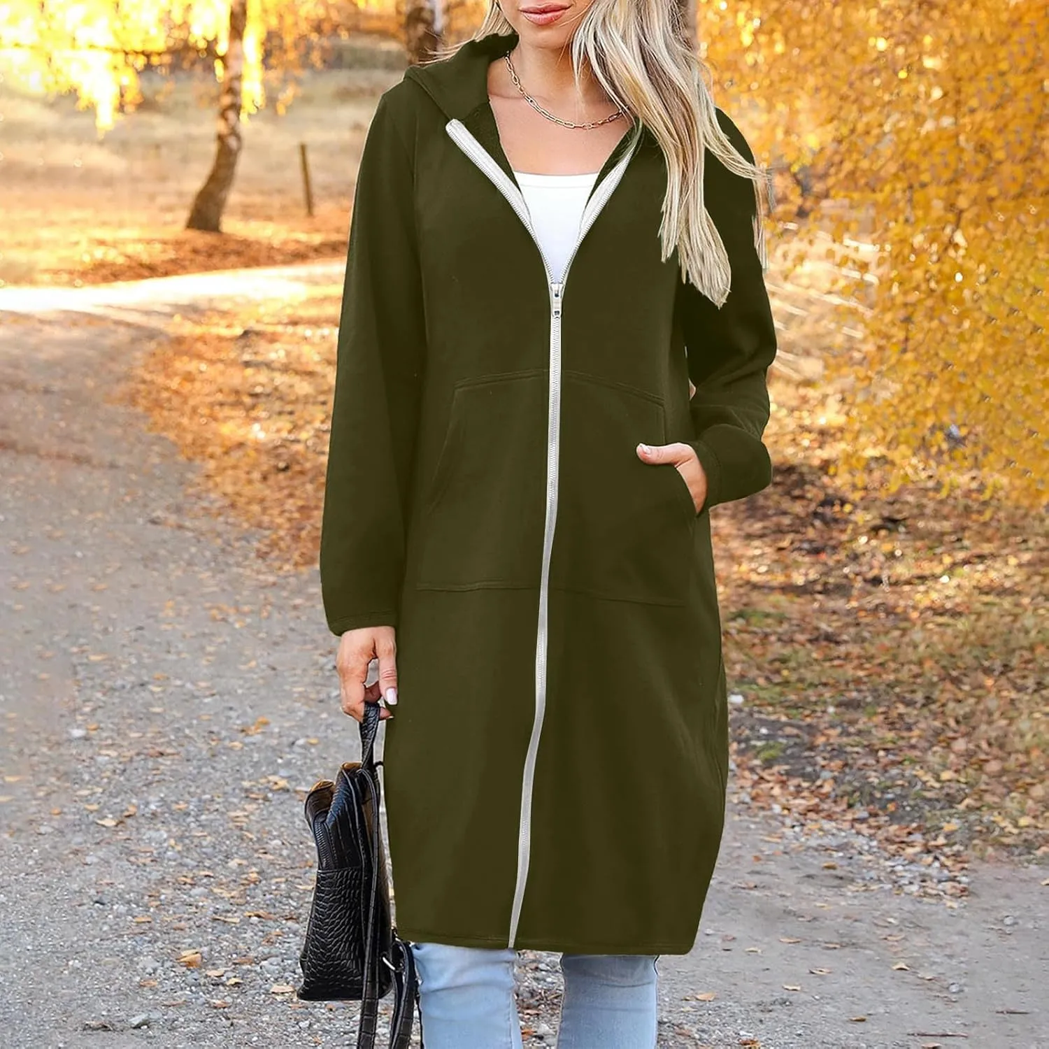 Hoodies for Women Fall Fashion Sweatshirts Casual Lightweight Long Zipper Oversized Full Zip Up Jacket with Pockets