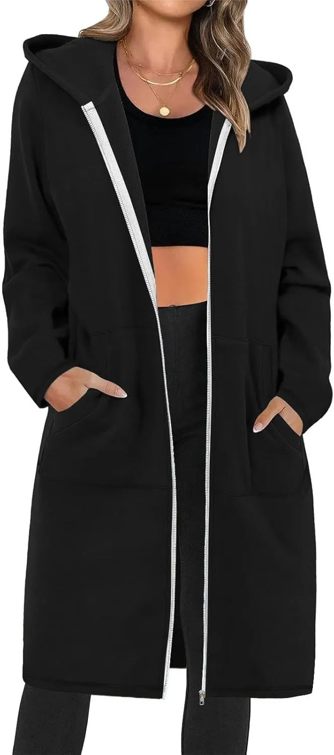 Hoodies for Women Fall Fashion Sweatshirts Casual Lightweight Long Zipper Oversized Full Zip Up Jacket with Pockets