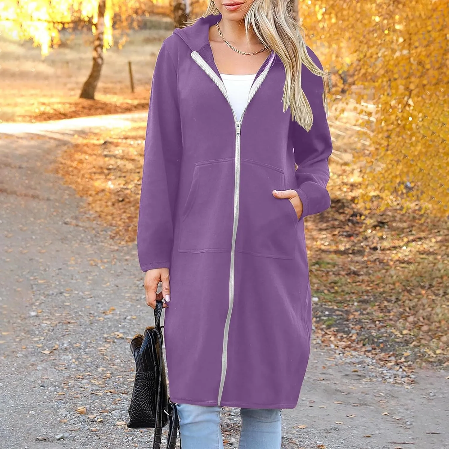Hoodies for Women Fall Fashion Sweatshirts Casual Lightweight Long Zipper Oversized Full Zip Up Jacket with Pockets