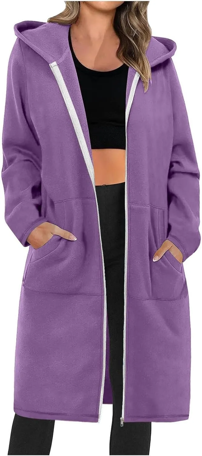 Hoodies for Women Fall Fashion Sweatshirts Casual Lightweight Long Zipper Oversized Full Zip Up Jacket with Pockets