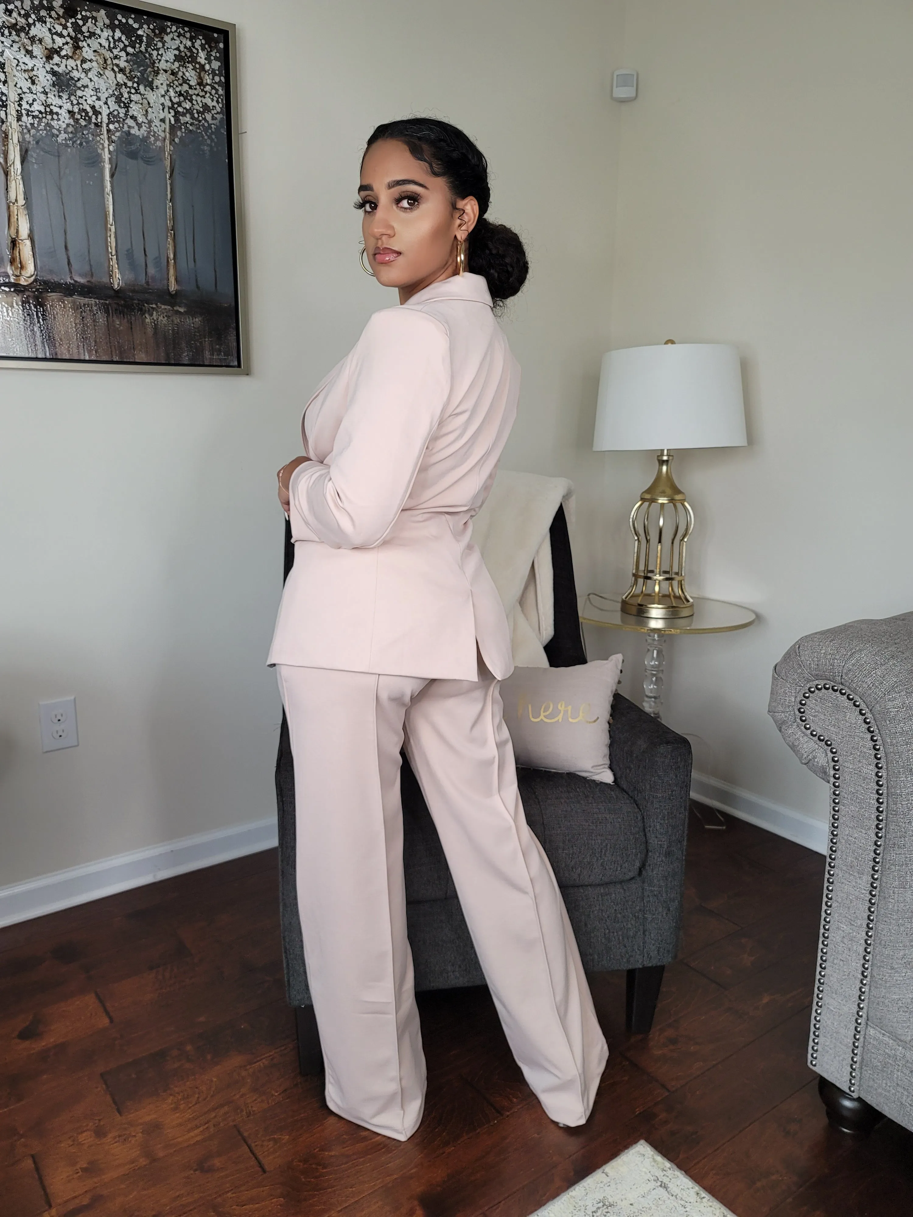 Jasmine | Beige Three Piece Stretch Heavy Knit Suit