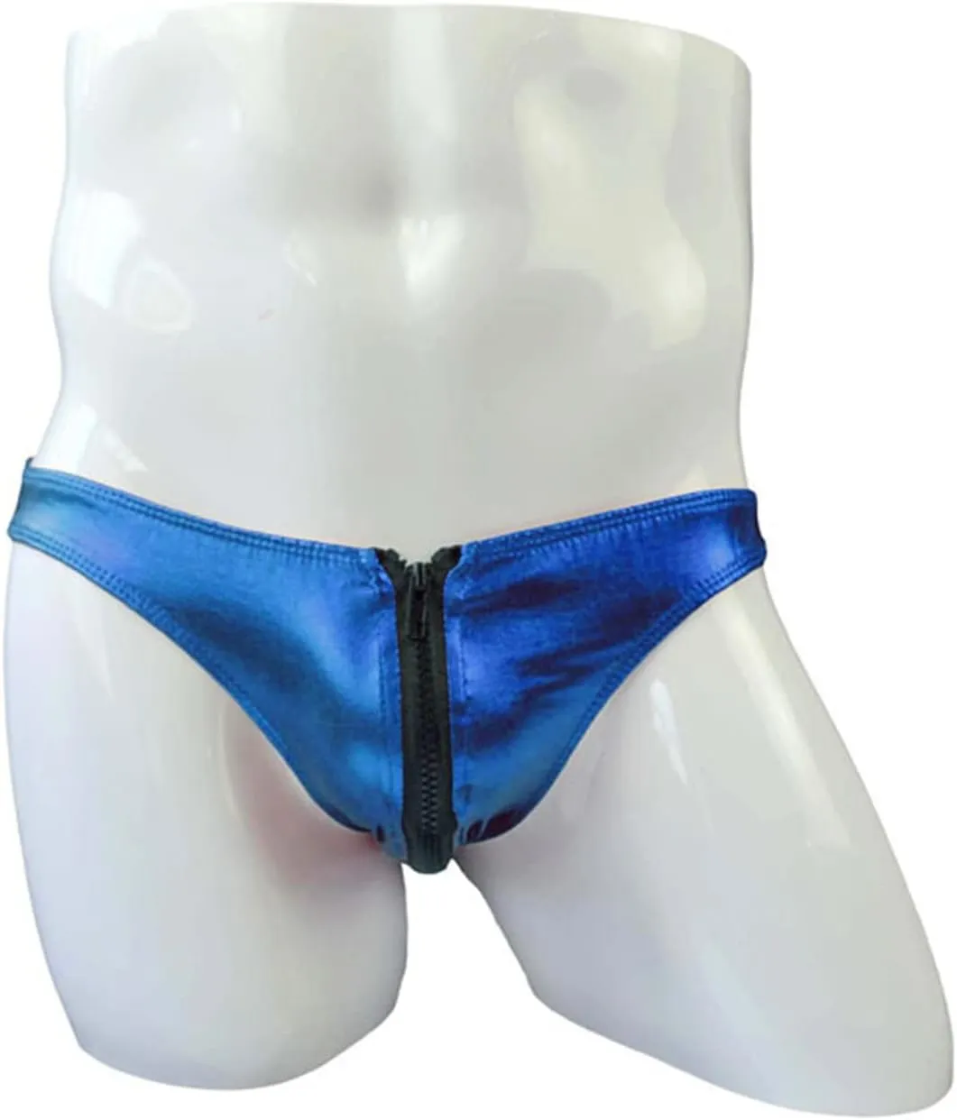 JEsilunmaMY Mens Double Zipper Briefs Low Rise Faux Leather Erotic Lingerie Panties Solid Color Bikini Underwear Swimsuit