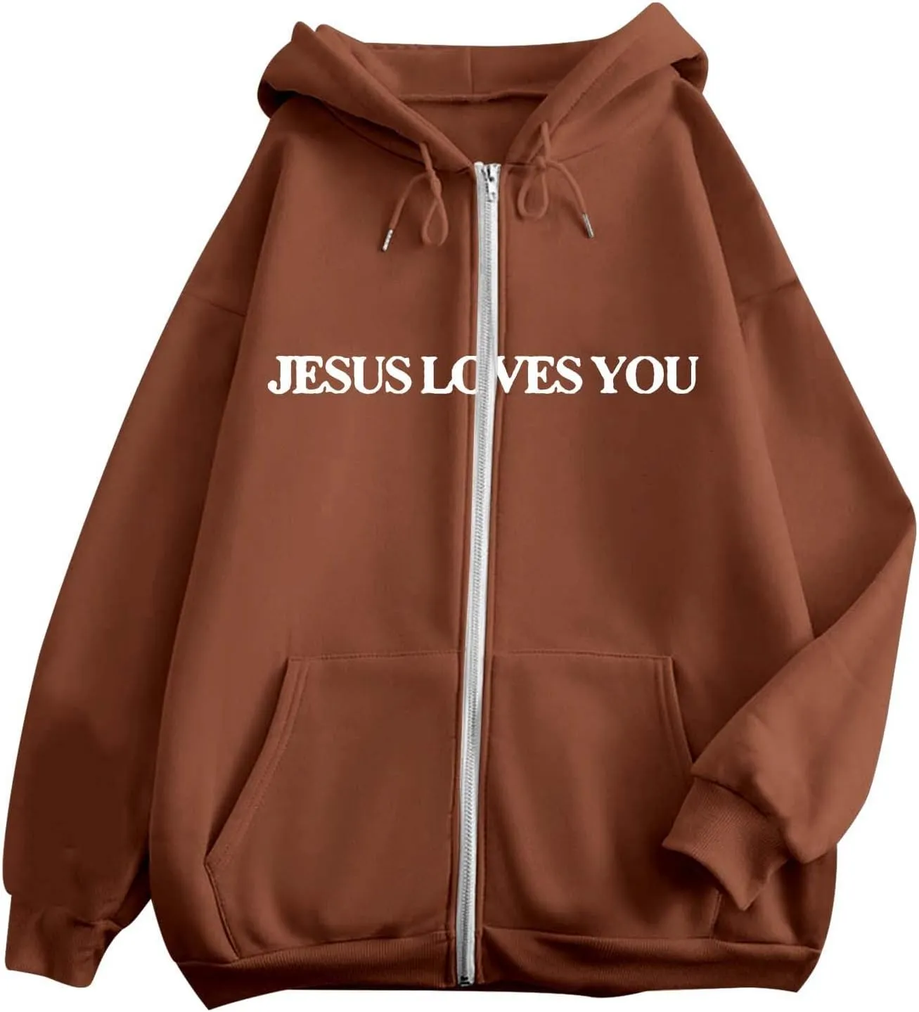 Jesus Loves You Zip Up Christian Hoodies for Women Bible Verse Oversized Long Sleeve Pockets Drawstring Sweatshirts