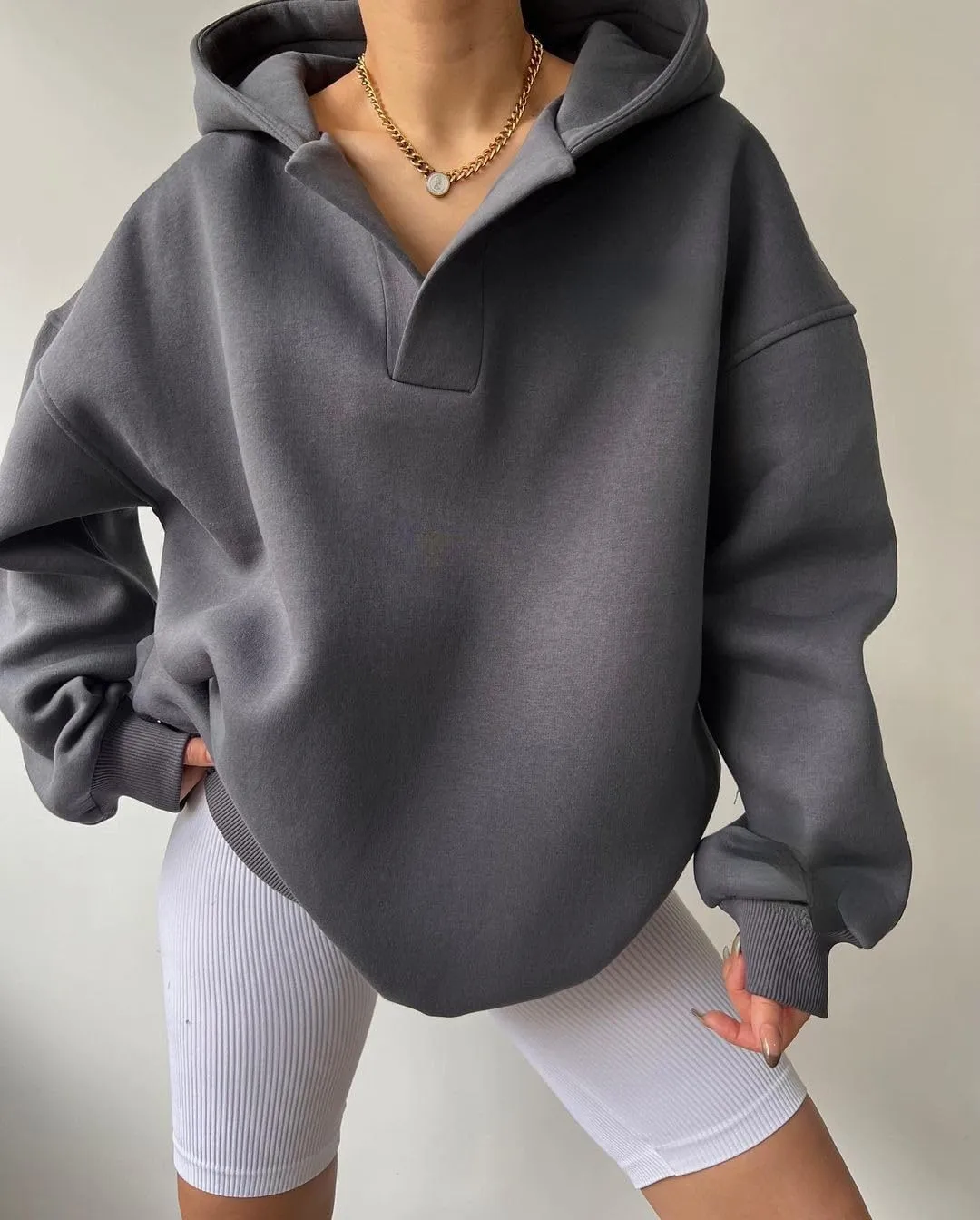 Kelabia Women Oversized Hoodie Y2K Hoodies Fleece Pullover Sweatshirts Vintage Preppy Plain Hoodie Grunge Clothes