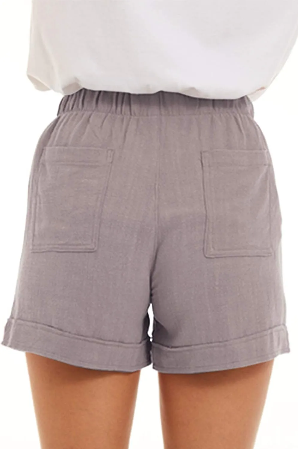 KINGFEN Women Casual Shorts Drawstring Comfy Elastic Waist Shorts Summer Pull On Short with Pockets(S-2XL)