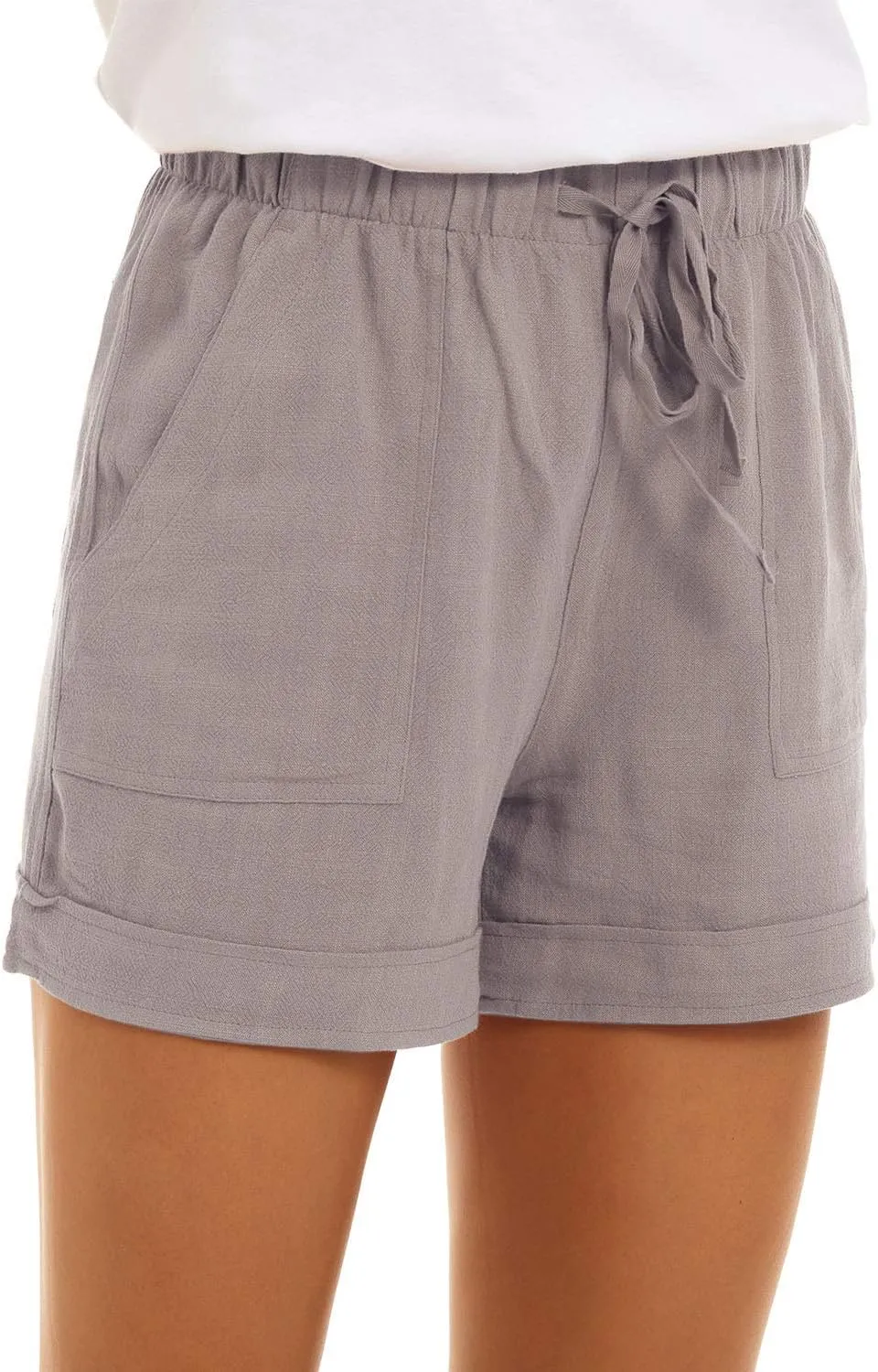 KINGFEN Women Casual Shorts Drawstring Comfy Elastic Waist Shorts Summer Pull On Short with Pockets(S-2XL)