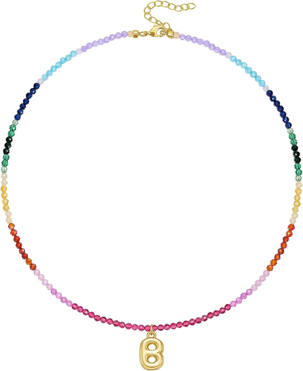 KissYan Beaded Initial Necklace for Women, 14K Gold Plated Bubble Letter Pendant Rainbow Gemstone Choker Colorful Summer Beach Jewelry