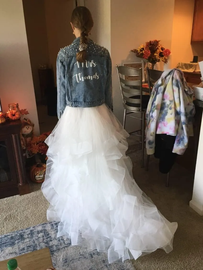 KUTXA Customized Women's Pearl Denim jackets Future Mrs. Jacket Wedding Jacket Wifey Jacket,Oversized Loose and well-made.