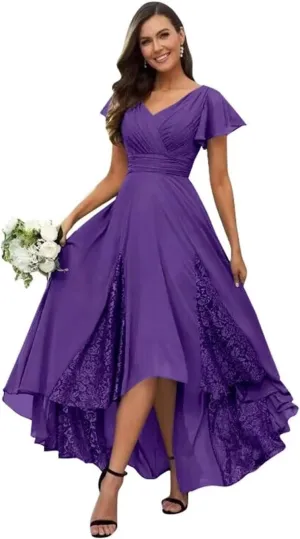 Lace Appliques Mother of The Bride Dresses for Wedding Tea Length High Low Bridesmaid Dresses with Sleeves