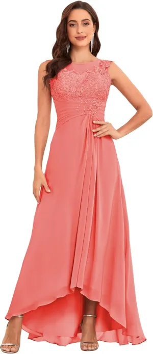 Lace Appliques Mother of The Bride Dresses for Women High Low A-Line Chiffon Fomal Party Gown