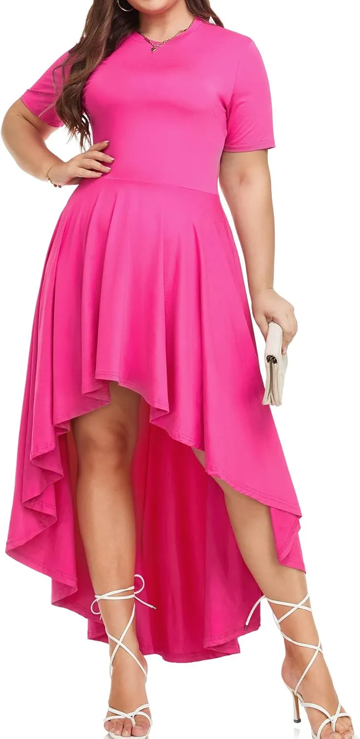 LALAGEN Plus Size Maxi Dress for Women Casual Short Sleeve Ruffle Flowy High Low Summer Long Dress 1X-6X