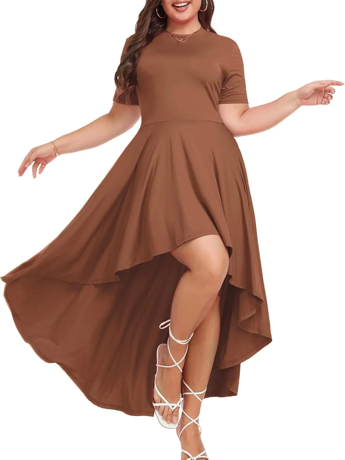 LALAGEN Plus Size Maxi Dress for Women Casual Short Sleeve Ruffle Flowy High Low Summer Long Dress 1X-6X