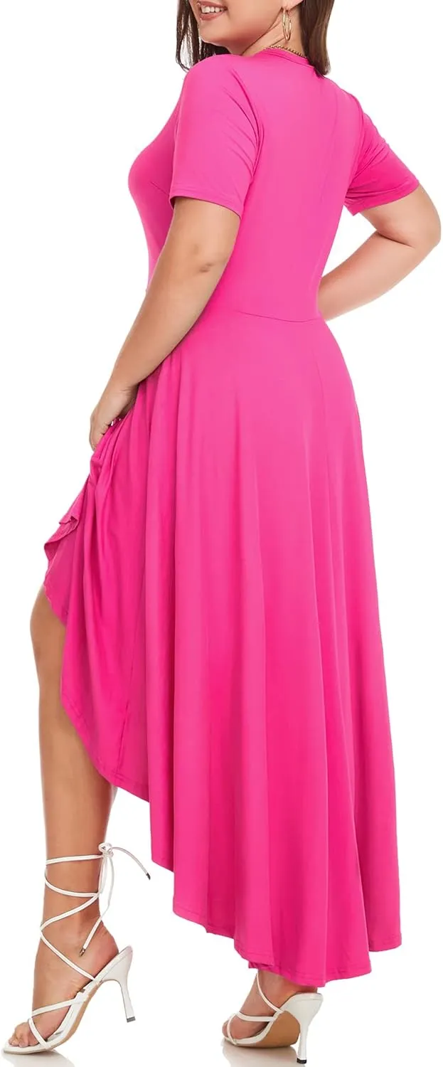 LALAGEN Plus Size Maxi Dress for Women Casual Short Sleeve Ruffle Flowy High Low Summer Long Dress 1X-6X