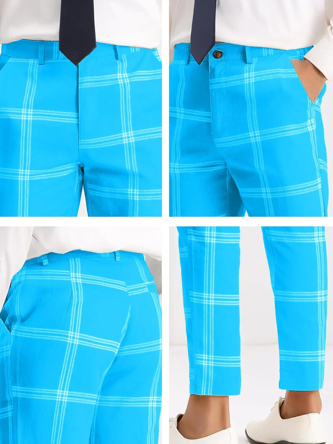 Lars Amadeus Men's Plaid Dress Pants Casual Slim Fit Flat Front Checked Printed Business Trousers