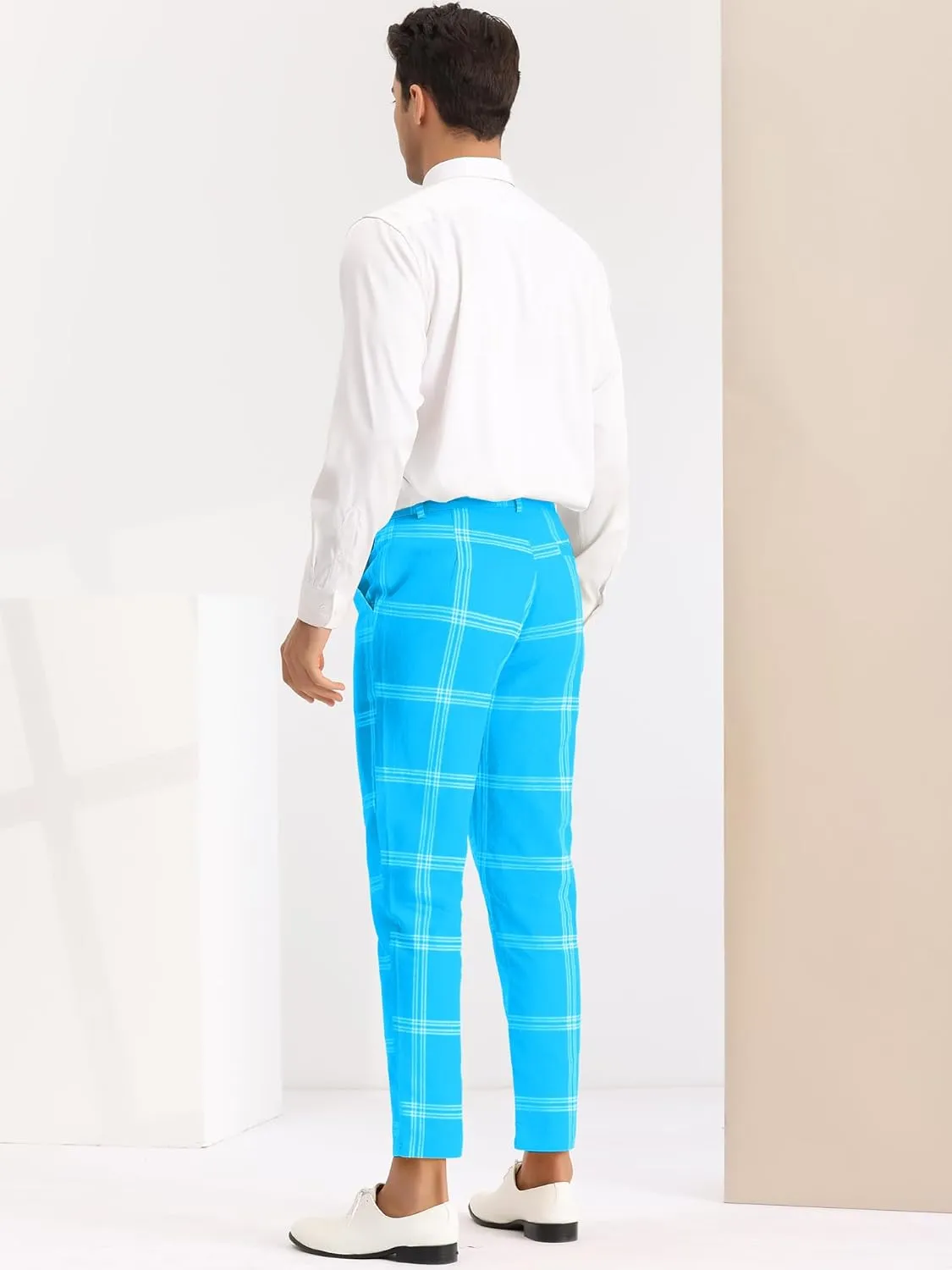 Lars Amadeus Men's Plaid Dress Pants Casual Slim Fit Flat Front Checked Printed Business Trousers