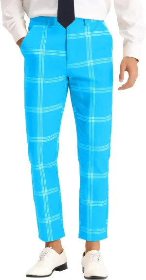 Lars Amadeus Men's Plaid Dress Pants Casual Slim Fit Flat Front Checked Printed Business Trousers
