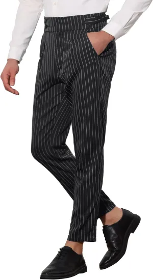 Lars Amadeus Striped Tapered Pants for Men's Pleated Front Formal Dress Pants