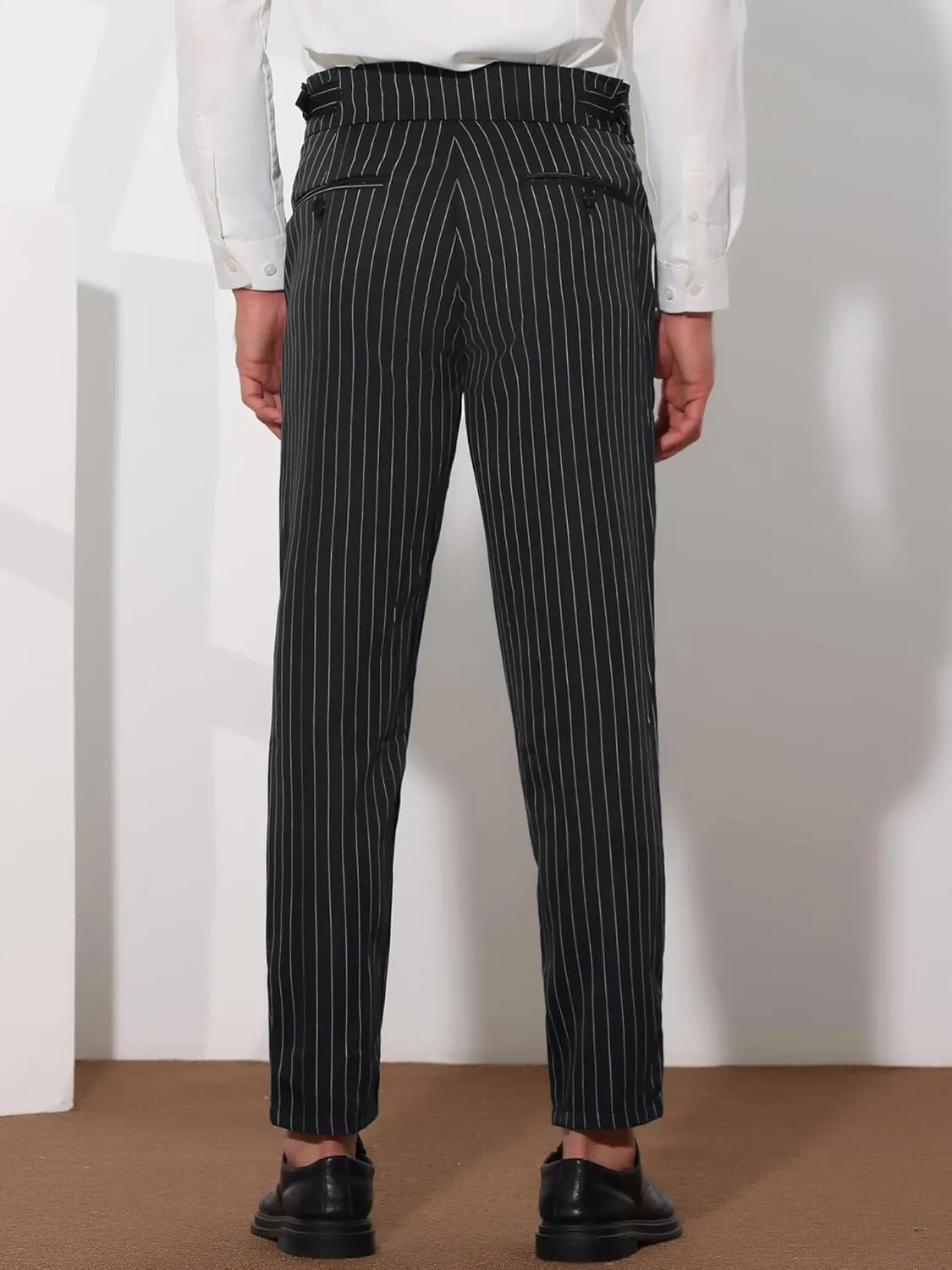 Lars Amadeus Striped Tapered Pants for Men's Pleated Front Formal Dress Pants