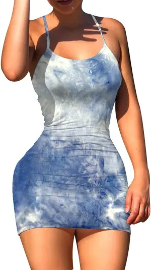 LCNBA Sexy Spaghetti Strap Tank Dress Basic Backless Bodycon Club Party Mini Dress