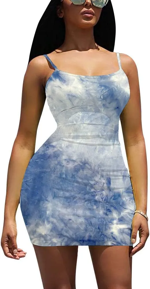 LCNBA Sexy Spaghetti Strap Tank Dress Basic Backless Bodycon Club Party Mini Dress