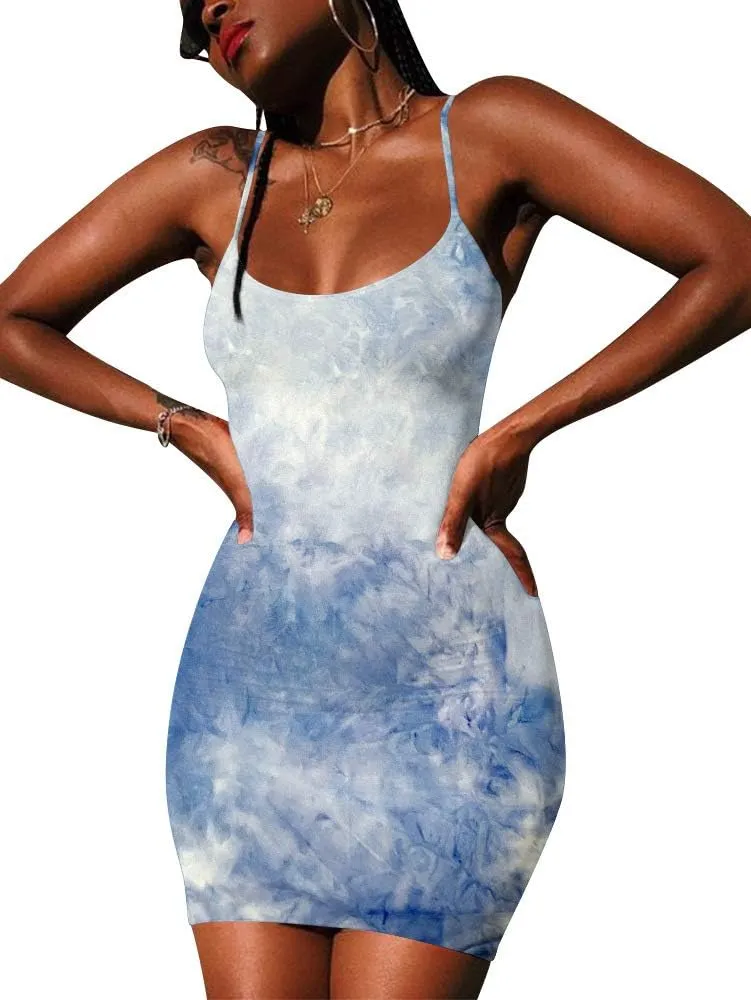 LCNBA Sexy Spaghetti Strap Tank Dress Basic Backless Bodycon Club Party Mini Dress